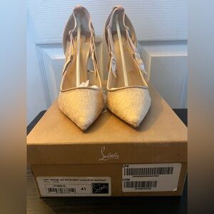 Christian Louboutin Follies Lace 100 Off White Pumps
